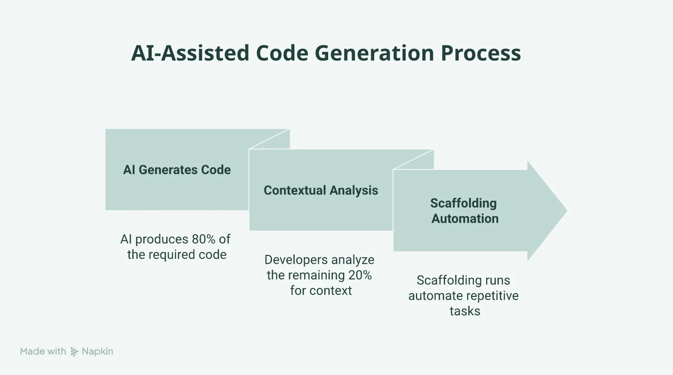 Flowchart showing how scaffolding and automated tests solve the 80 percent problem.