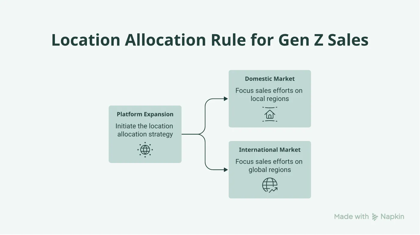 Flowchart of the Location Allocation Rule detailing different strategies for domestic and international markets.